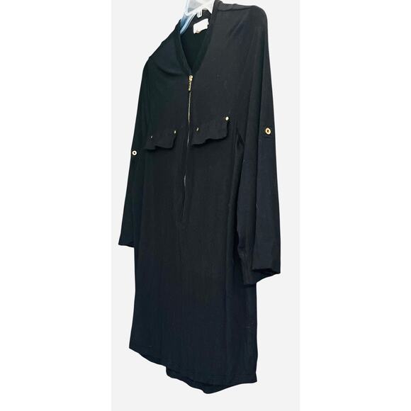 CALVIN KLEIN 3/4 SLV, PULL-OVER, FRONT QTR. ZIP, WOMENS, L, BLACK/GOLDTONE DECOR - Picture 4 of 10